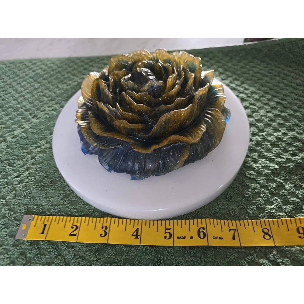 Handmade Resin Flower Gold Blue Gift Decoration   ‎  603